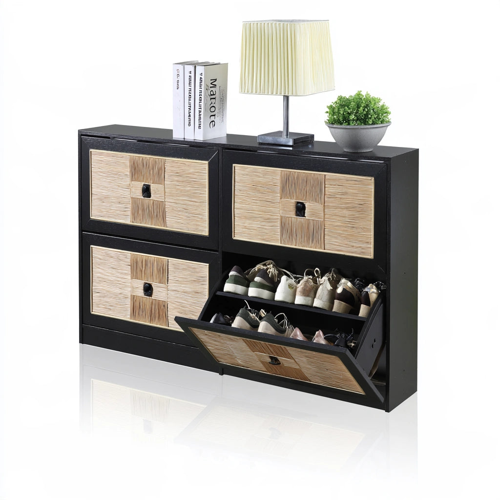 Schoenenkast van rotan, kleur zwart