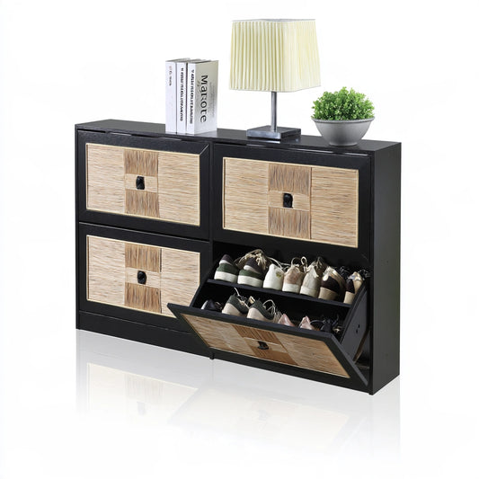 Schoenenkast van rotan, kleur zwart