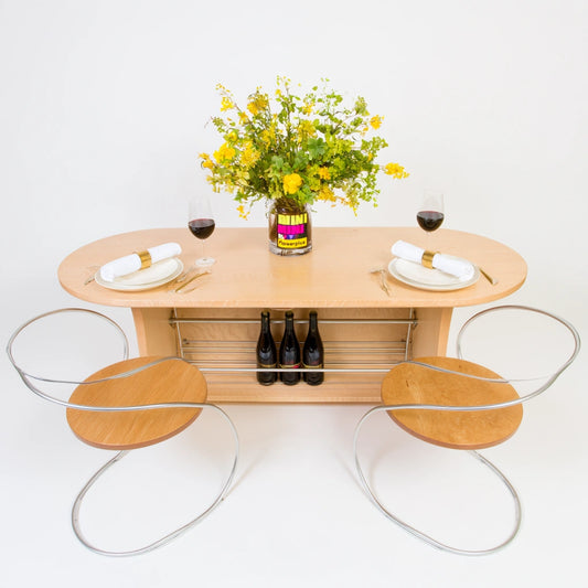Eetkamerset met tafel en stoelen van hout met eikenlook, kleur lichtbruin