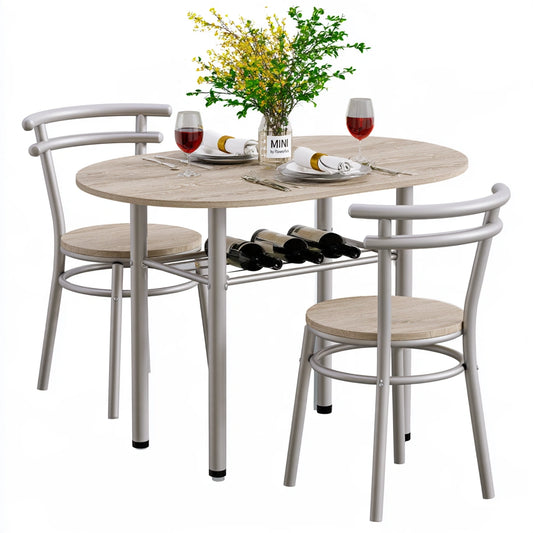 Eetkamerset met tafel en stoelen van hout met eikenlook, kleur lichtbruin